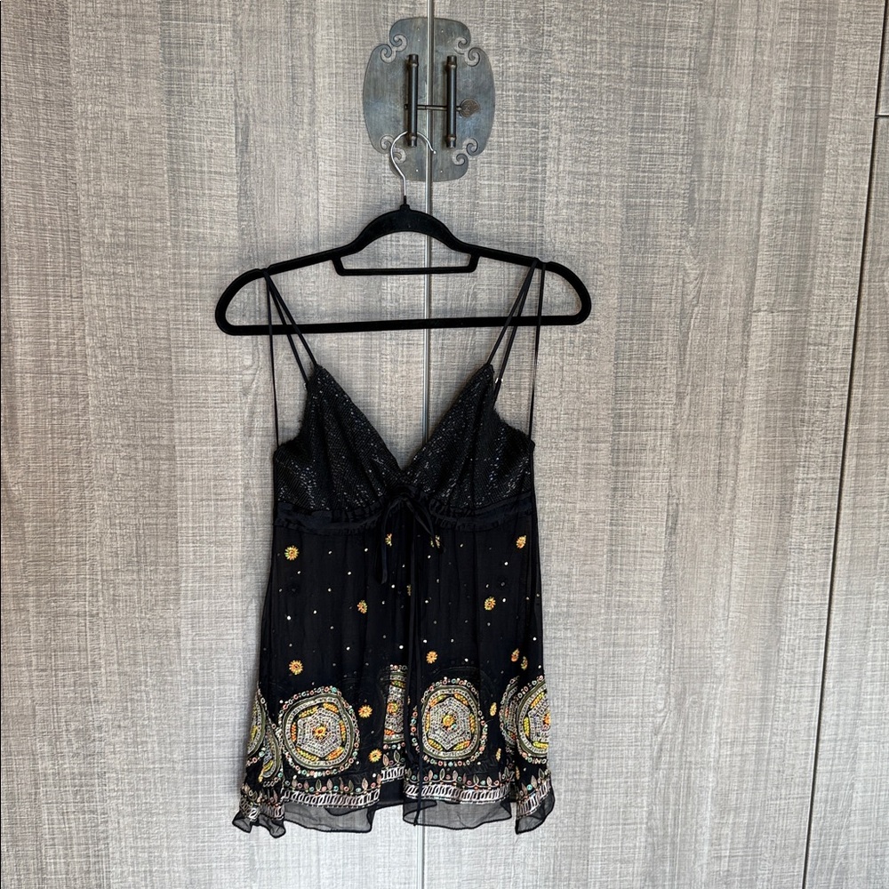 POLECI Black Camisole With‎ Gold Accents